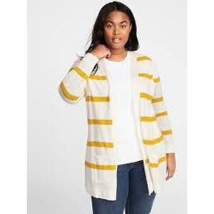 Striped Long Sweater Womens Size XL Academia Open White Cardigan Long Sleeve